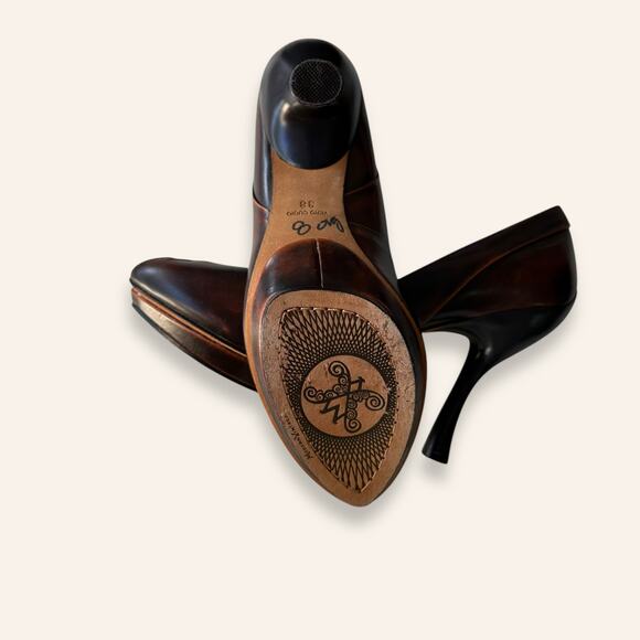 Pin Up Peep Toe Brown Leather Heels Modern Vintage Brand size 7.5 (38) - Picture 6 of 6